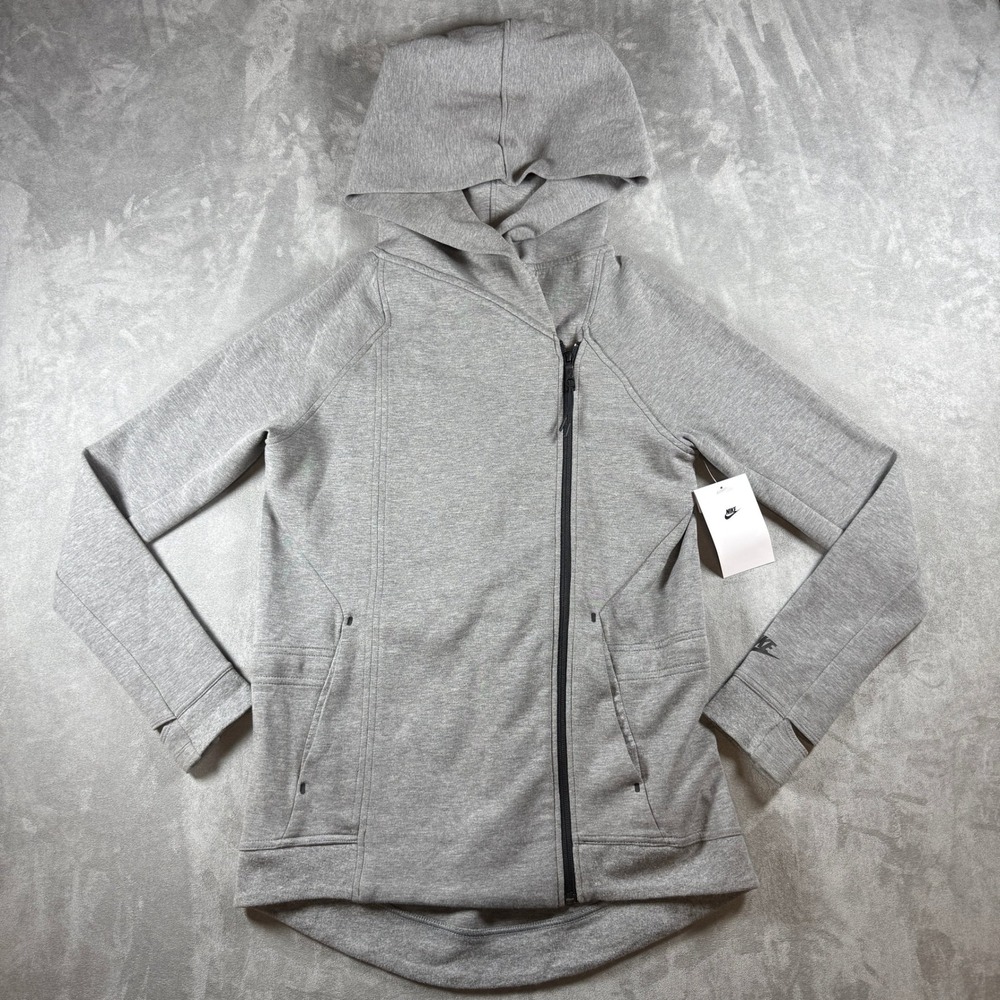 Nike Tech Fleece Asymmetrical Zip Hoodie Heather Grey 684928-091 Womens XS